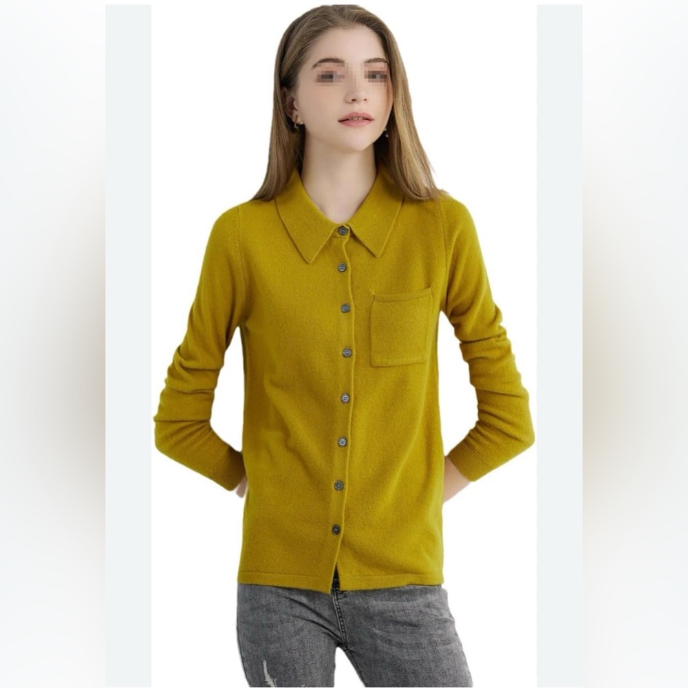 100% Merino Wool Cardigan Sweater Open Front Button Down Knitted Size L
